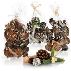 com-four® Christmas decoration in a bag with cones, bark and berries - Christmas decoration - Handicraft set - Table decoration - Advent wreath - Christmas decoration