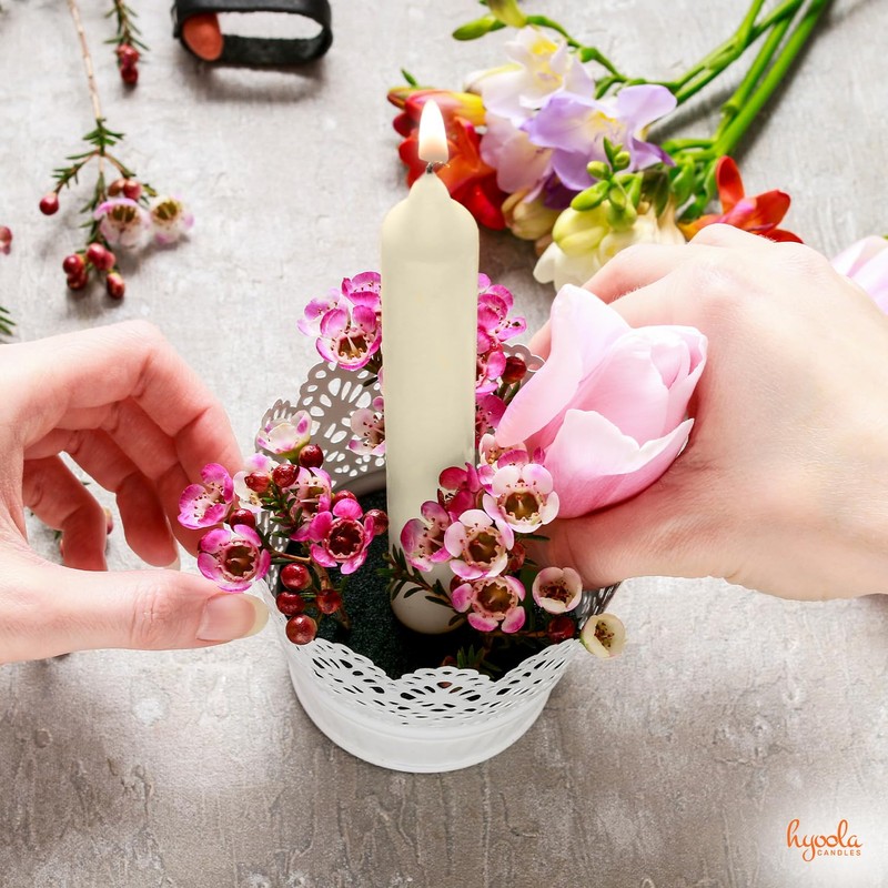 Hyoola Taper Candles - 7 Inch Ivory Dripless, Unscented Dinner