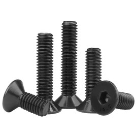 HanTof 125PCS Grade 10.9 Alloy Steel Flat Head Hex Socket Cap Screws Bolts, M4 x 8/12/16/20/30mm Allen Head Hex Drive Machine Screws Set with Hex Key, Black Oxide Finish, Fully Threaded Pitch : 0.7 mm