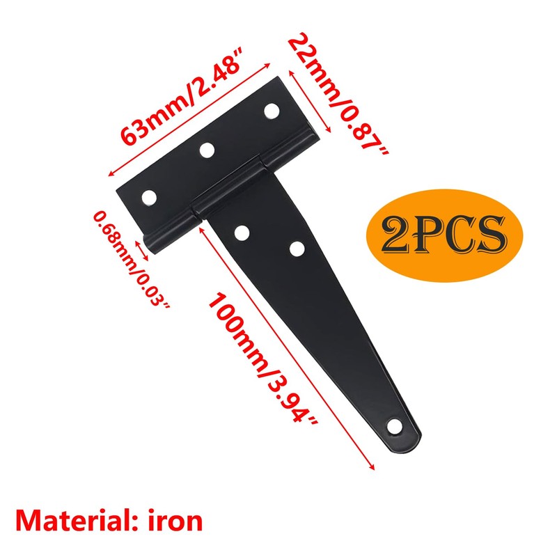 Ctyjia 2 Pcs T-Hinges, Tee Strap Black Door Hinges, with