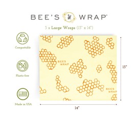 Bee’s Wrap Set of 3 Wraps - Large (33 x 35 cm), Beige