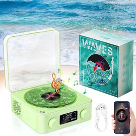 Waves Vinyl Player, Vinyl Record Player with Water Waves Lamp, Waves Vinyl Bluetooth Turntable, Portable Wireless Retro Turntable for Bedroom, Office, Party (White)