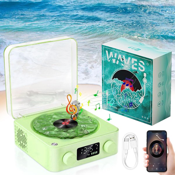 Waves Vinyl Player, Vinyl Record Player with Water Waves Lamp,