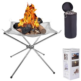 22 inch Portable Outdoor Fire Pit for Camping Upgrade Foldable Stainless Steel Mesh Fire Pits for Outside Wood Burning Collapsible Fireplace for Patio,Camping,Bonfire,Backyard,Garden,BBQ