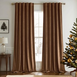 Woaboy Back Tab & Rod Pocket Velvet Curtains 84 Inches Long 2 Panels Set, Brown Classical Thermal Insulated Light Blocking Window Drapes for Bedroom Living Room Nursery Privacy, W52 x L84