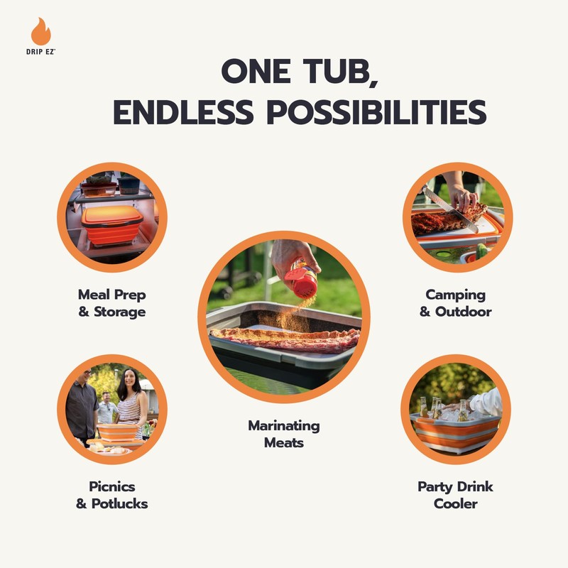 Drip EZ Collapsible BBQ Prep Tub - for Meal Prep
