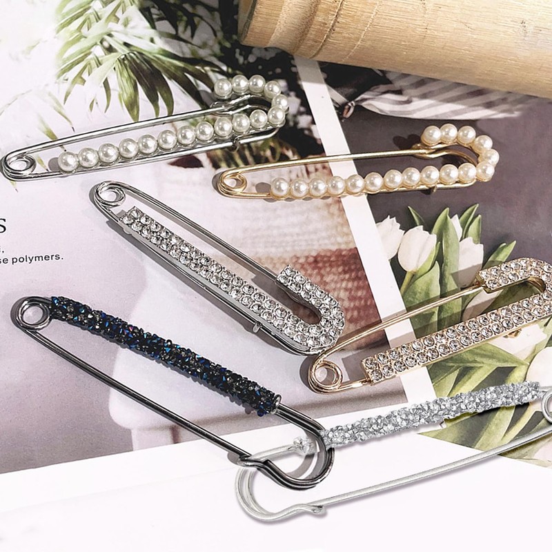 Pack of 6 Safety Pins, Diamond Brooches, Pearl Brooches for