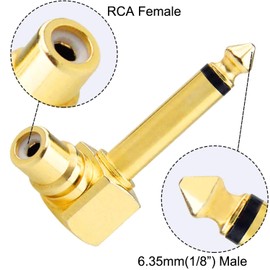 Greluma RCA to TS 1/4 Inch Audio Adapter Converter, RCA Female to 6.35 mm Mono Microphone Plug, 90 Degree Right Angled Gold-Plated Copper Guitar Jack Plug