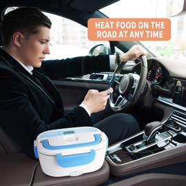 Loncheras Eléctricas para Calentar Almuerzo, 3 en 1 Calentador de Alimentos 1.5L, Loncheras para Hombres de Trabajo, 12V/24V/110V Calentador de Alimentos para Automóvil/Hogar con Cuchara de Horquilla