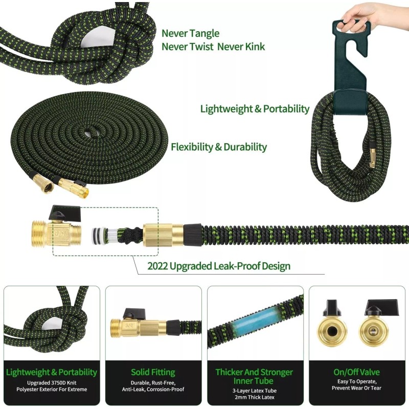 Xirssvy Expanding Expandable Flexible Garden Water Hose w Spray Nozzle