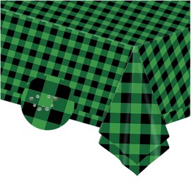 2pcs Green and Black Checkered Disposable Tablecloth Table Covers,137*274cm Green Black Chequered Christmas Party Rectangular Tablecover for Picnic ,Baby Shower,Wedding,Birthday Party Table Decoration
