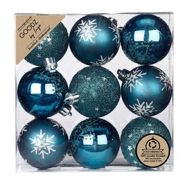 Inge-glas Christmas Baubles Decorated Baubles Plastic 6 cm Set of 9 Turquoise Petrol Emerald