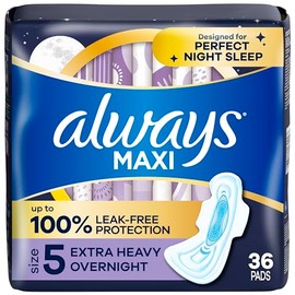 Always Almohadillas maxi con alas para mujer, talla 5, absorción extra pesada durante la noche, sin perfume, 36 unidades