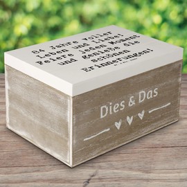 Mr. & Mrs. Panda 22 x 15 cm Holzkiste Spruch 84. Geburtstag Leben und Liebe - Geschenk, vergangene Jahre, 84 Jahre, Truhe, Geschenkbox, Alter, Happy