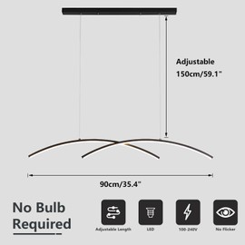 Fulesi Modern LED Pendant Light Fixtures 3000-6000K Dimmable Linear Pendant Light 35.4” Matte Black Island Lights for Kitchen Dining Room Living Room Office Bar