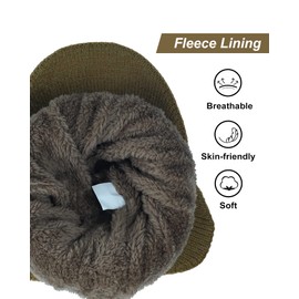 Koreshion Gorro de invierno para hombre con orejeras, gorro de béisbol de punto con ala, sombrero de esquí cálido con forro polar de caza, Caqui, Talla única