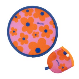 Fisura – Original Roun Folding Fan Flowers Handheld Foldable Fan. Pink and Orange Flower Frisbee. 1 Unit. Portable for Parties. 20 cm.