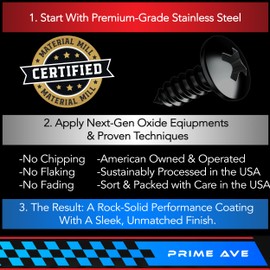 PRIME AVE Black Oxide Stainless Steel License Plate Screws with Nylon Inserts for Securing Front & Rear License Plates, Frames & Covers – License Plate Fasteners Fit Most Domestic Vehicles (Set of 8)