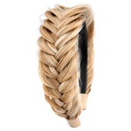GLEDOLA Wide Messy Braided Headband with Teeth Synthetic Hair Plaited Headband High Elasticity Braids Chunky Fishtail Braided Hair Band Hairpiece for Girls Women (Golden Blonde)