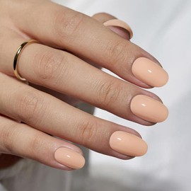 GLAMERMAID Press on Nails Oval,Nude Pink Medium False Nails with Adhesive Tabs,24 Pcs Glossy Oval Short Glue on Nails for Women,Reusable Acrylic Stick on Nails for Gift