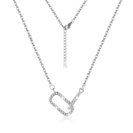 ALEXCRAFT Silver 925 Necklace for Women, Double Round with Diamond Pendant Necklace Charm Pendant Adjustable Necklace Diamond Clavicle Chain Delicate Jewelry Gift for Wedding Parties