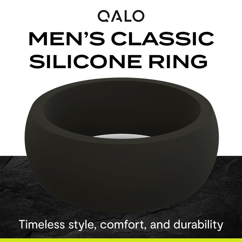 QALO Classic Silicone Ring for Men (Black, Size 10) -