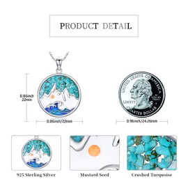 Eetaitai Mountain Turquoise Necklace Mustard Seed Necklace for Women Sterling Silver Mountain Range Ocean Wave Pendant Jewelry Gifts Graduation Gifts for Hikers Skiers Climbers Nature Lovers