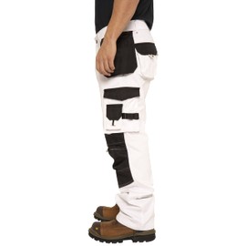 SSS White Pants for Men Construction Decorators Painters Pants Relaxed Fit Double Knee Work Utility Trousers Holster Pockets