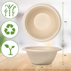 GREENESAGE 50 Pack Paper Bowls Disposable Bowls 8oz Eco-Friendly, Sugarcane Strong Brown Small Bowls Compostable Round Soup Bowls for Hot Food Dessert