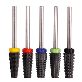 Treki 5Pcs Ceramic Nail Drill Bits Set, 3/32 Inch Tapered Shape Nail File Bits Electric Nail Bits Kit for Polishing Acrylic Gel Nails Removing Cuticle Dead Skin Tools(XC C M F XF)