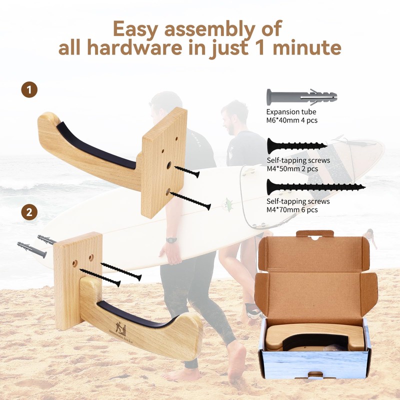 Wooden Surfboard Wall Rack for Long and Short Boards |
