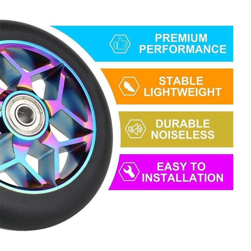 YoyoMeta 2 Pcs 110mm Scooter Wheels, Colorful Pu Wheels Thick