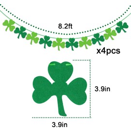 4Pcs Felt Shamrock Clover Garland Banner Decorations St. Patrick 's Day Decor Irish Party Supplies Green and Light Green (Green)