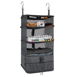 Surblue Hanging Closet Storage Bag Collapsible 3-Shelf Washable Oxford Fabric with 2 Hooks (L 11.41 * 11.41 * 19.68in, Grey)