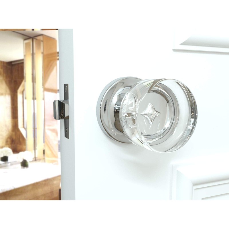 (4 Pack) Privacy Round Crystal Door Knobs Chrome Round Rosette