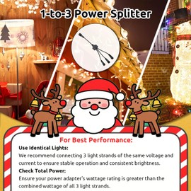Dekofun Christmas Light Splitter Connector, 2 Pin 1 to 3 Y-Shaped Fairy Lights Splitter, 3 Way Connector Waterproof Extension Eable for G40 Globe, Icicle, Net, Curtain & Xmas String Lights