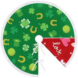 36Inch Double-Sided Valentine's Day Tree Skirt Reversible St. Patrick's Day Home Decor Holiday Party Supplies Love Hearts Shamrock Double-Sided Print Skirt for Christmas Tree