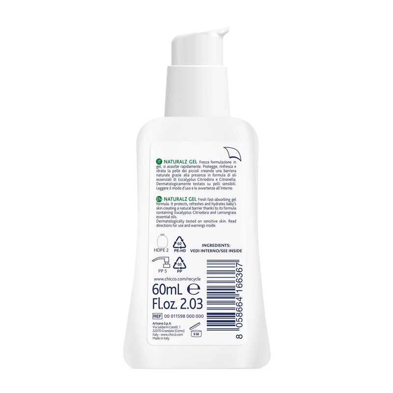 CHICCO NaturalZ 60ml Natural Summer Season Protection Gel with Lemongrass