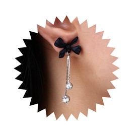 Atentuyi Wedding CZ Drop Dangle Earrings Silver Chain Earrings Small Crystal Earrings Acrylic Black Bow Stud Earrings Sparkling Tassel Rhinestone Earrings Jewellery for Women and Girls, Crystal