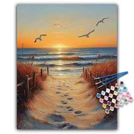 Paint by Numbers for Adult Kit - Beach Sunset Adult Paint by Number Kits on Canvas for Beginner without Frame, DIY Seaside Seagulls Acrylic Oil Painting by Numbers for Gift Home Decor (16x20 inch)