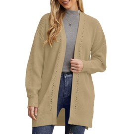 PrinStory Cardigans for Women Long Women's Cardigans Open Front Oversize Knitwear Soft Warm Boyfriend Jumpers Cardigan with Pockets (Khaki, M)