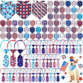 Reginary 108 Pcs 4th of July Dog Bandana Neck Tie Set Patriotic Dog Bandanas Bulk Pet Scarf Bibs Adjustable Washable Kerchief Tie Triangle Independence Day Costume for Medium Small Puppy Holiday Favor