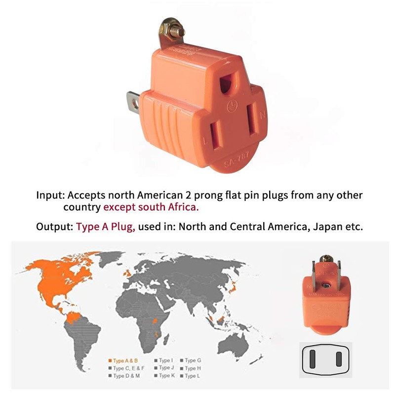 3-Prong to 2-Prong Grounding Converter Adapter Plug for Wall Outlet,