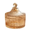 Candy Jar with Lid, Ribbed Amber Glass Tent Shape 7.4oz