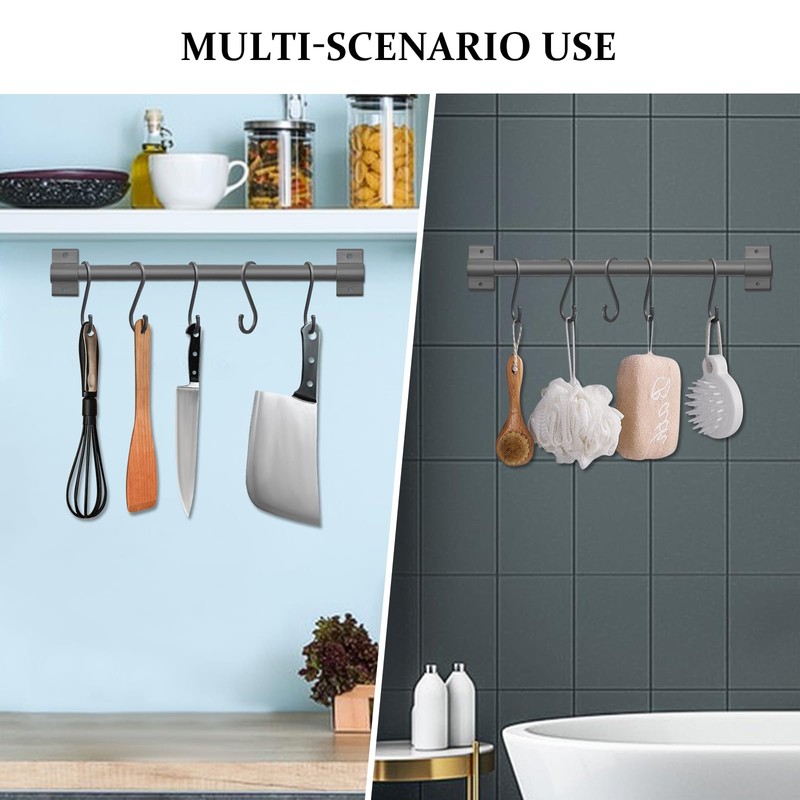 FuninCrea Kitchen Hook Rail, 30 cm Aluminium Kitchen Rail with