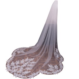 Petal Shape Long Wedding Veil Lace 1 Tier Cathedral Bridal Veil with Metal Comb for Brides (Ivory, Length 118"，Width 118")