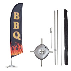 Vispronet - BBQ Feather Flag Kit - Basic Pole Set, Barbecue Flag with Both Bases - Printed in The USA