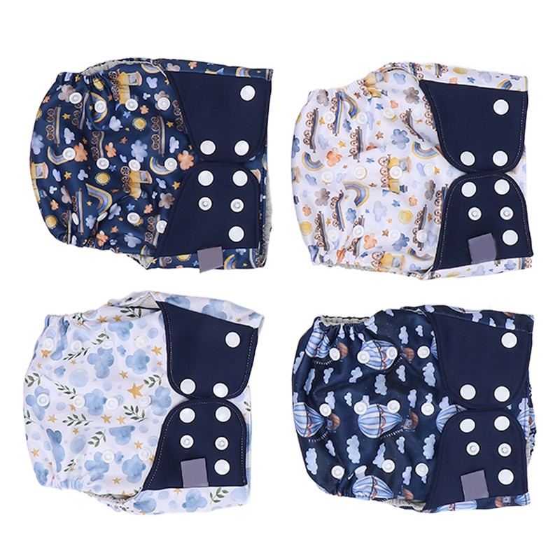 4 Pcs Reusable Cloth Diapers Easy to Set Up Washable