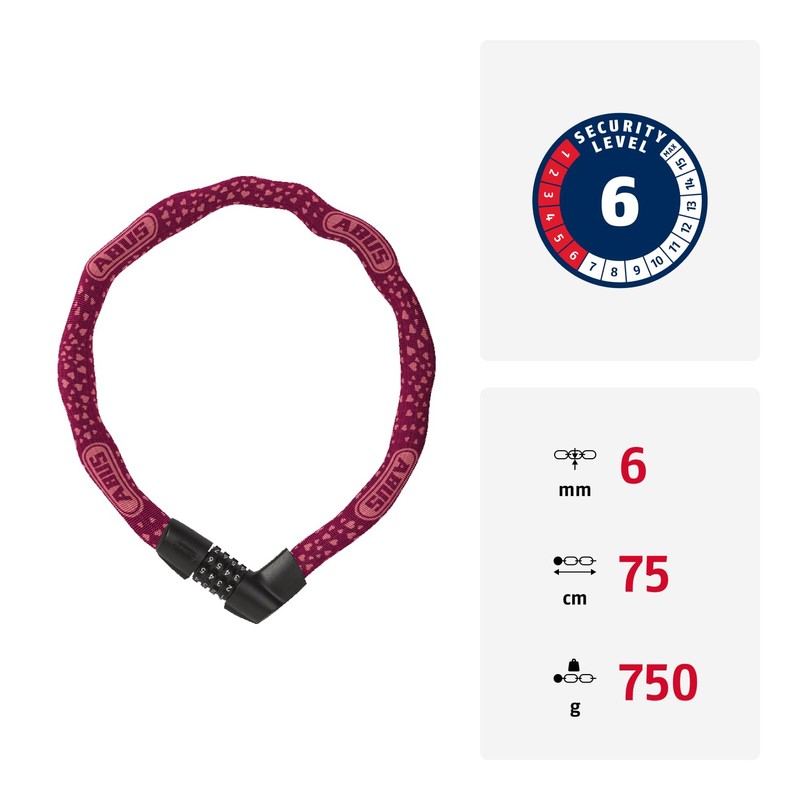 ABUS Tresor 1385/75 Cherry Heart Chain Lock, Hardened Steel Combination
