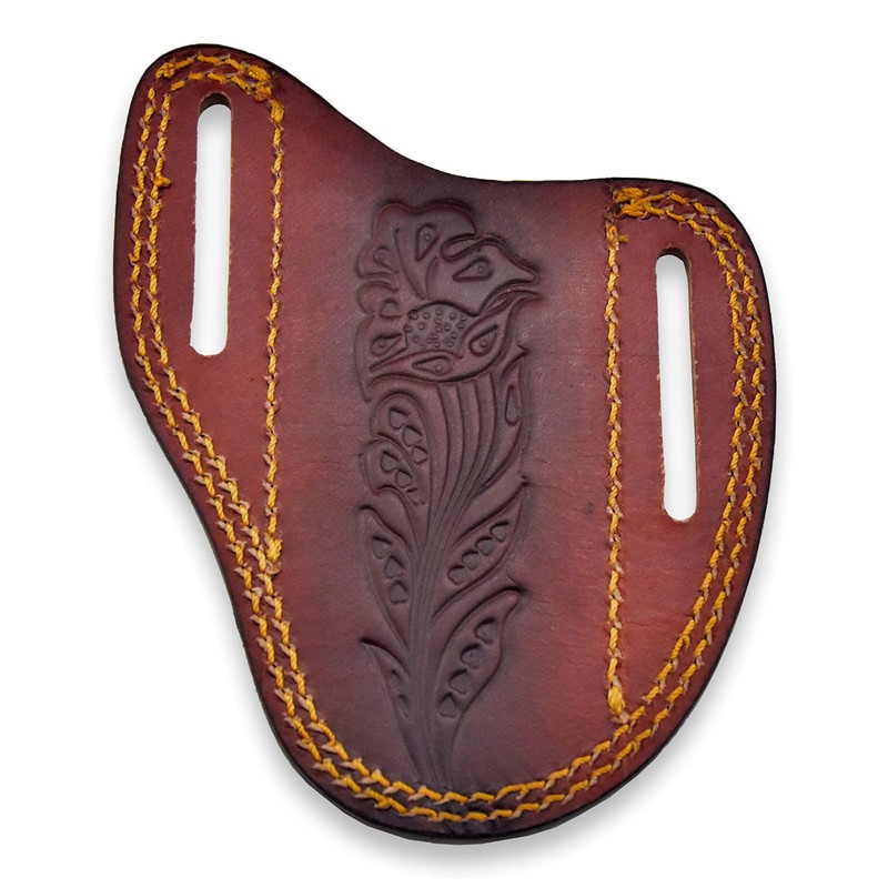Custom Leather Sheath Slanted Pancake Tooled Leather Sheath/Trapper Knife Sheath/Hunting